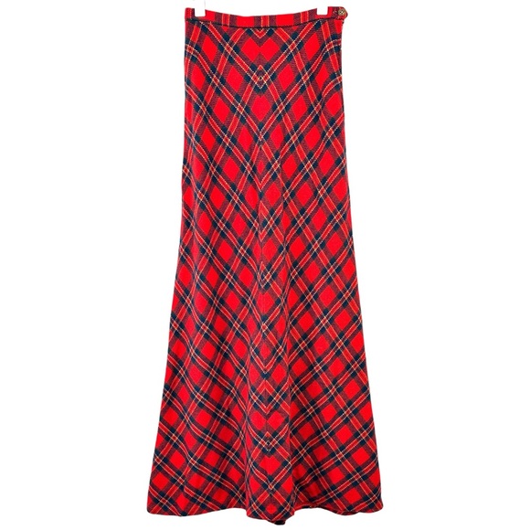 Vintage Dresses & Skirts - Vintage Prestige of Boston Red Tartan Plaid High Waisted Wool Maxi Skirt sz 14